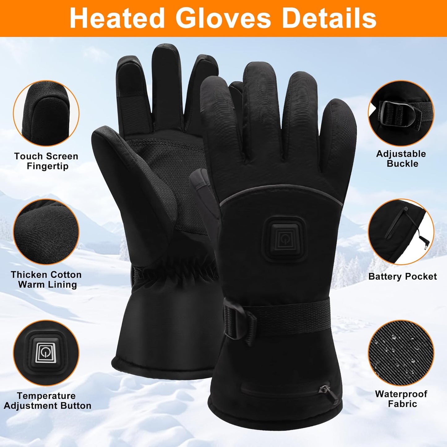 Electric Rechargeable Battery Thermal Gloves for Men Women, 7.4V Touchscreen Waterproof Windproof Heated Gloves for Hiking Skiing, Outdoor Indoor Portable Battery Hand Warmer