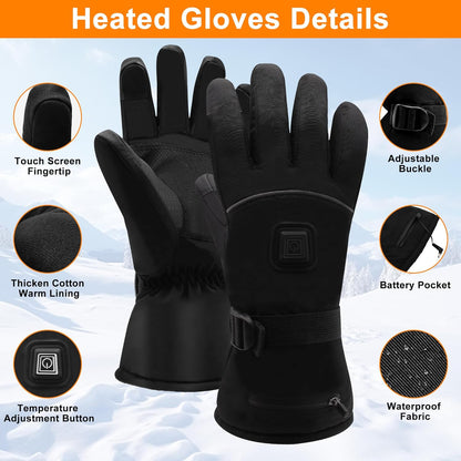 Electric Rechargeable Battery Thermal Gloves for Men Women, 7.4V Touchscreen Waterproof Windproof Heated Gloves for Hiking Skiing, Outdoor Indoor Portable Battery Hand Warmer