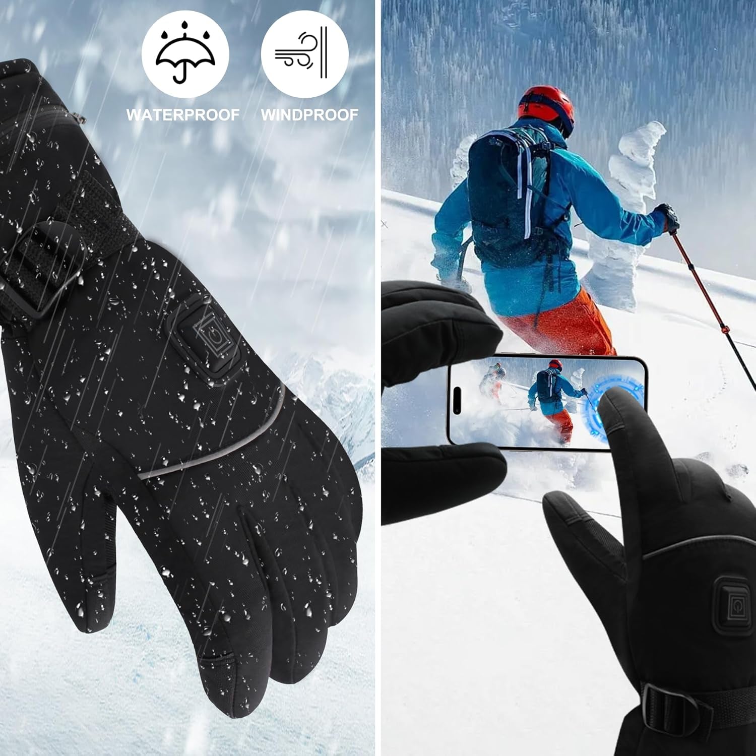 Electric Rechargeable Battery Thermal Gloves for Men Women, 7.4V Touchscreen Waterproof Windproof Heated Gloves for Hiking Skiing, Outdoor Indoor Portable Battery Hand Warmer